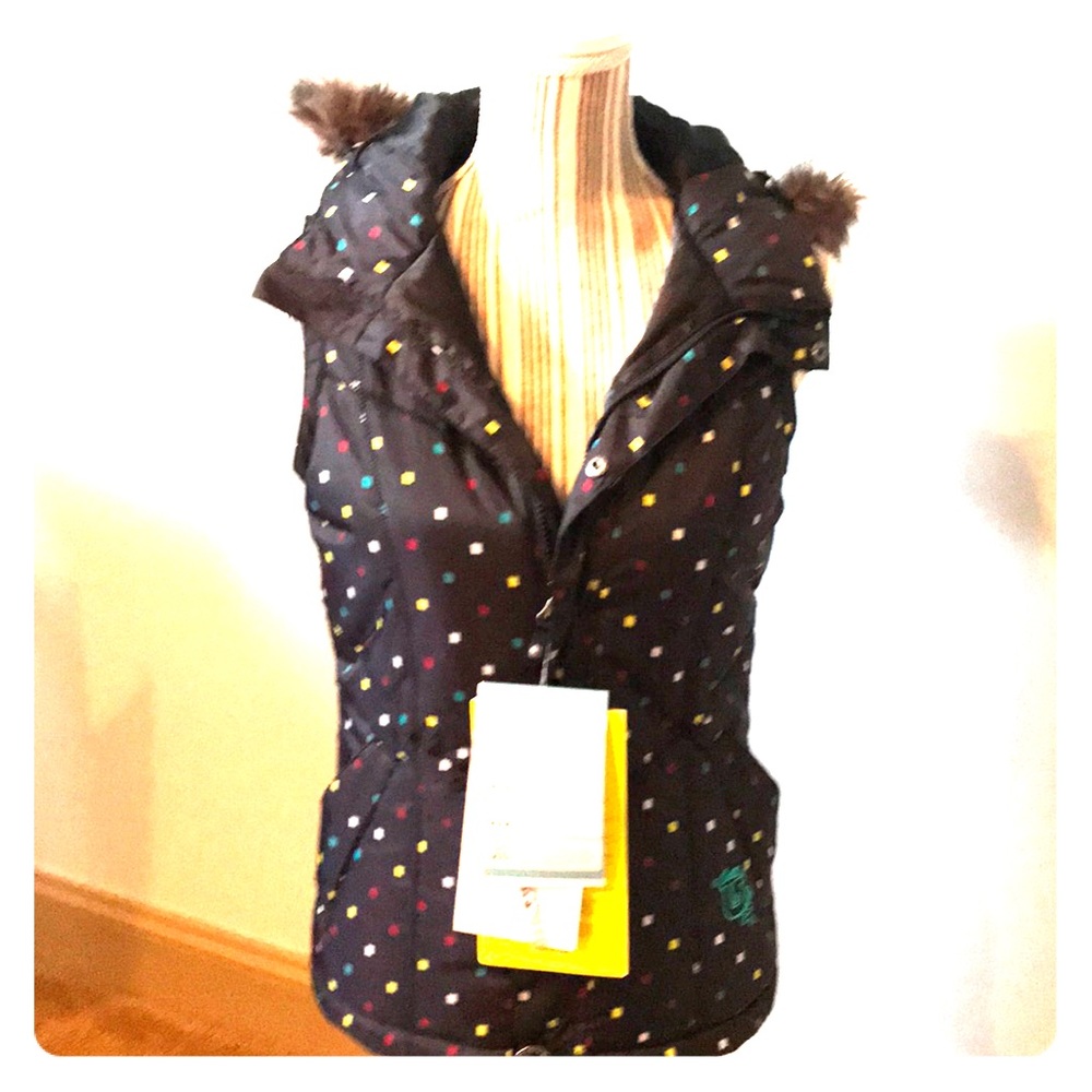 BURTON DRY-RIDE VEST FUR HOOD ZIPS & Buttons